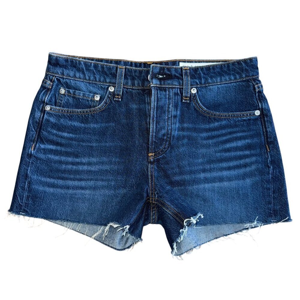 Rag & Bone Dre Low Rise Short Womens Sz 25 Dark Wash Blue Denim Button Fly Jorts